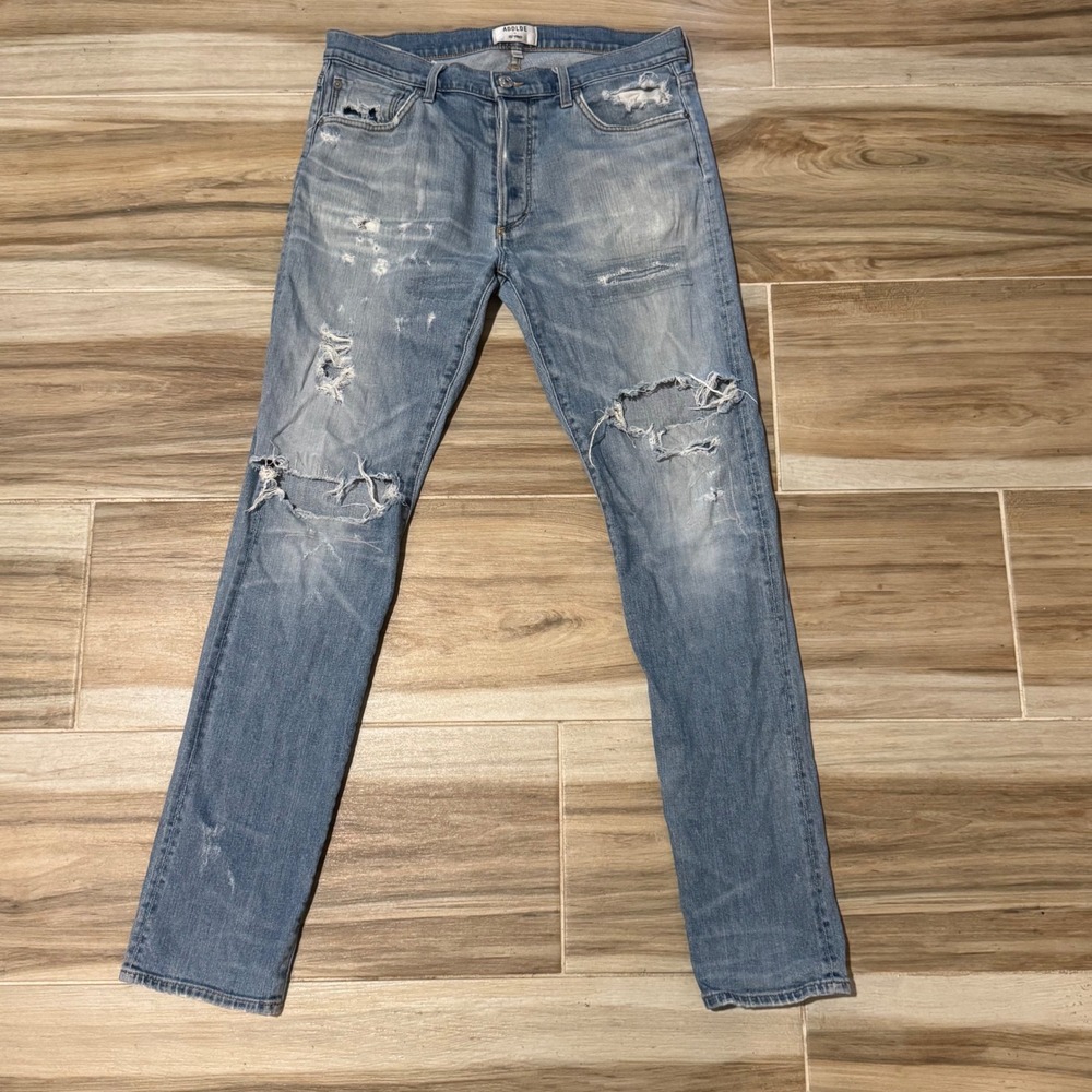 Agolde x ASAP Ferg Distressed Slim Straight Jeans Light Wash Mens 32 Made in USA